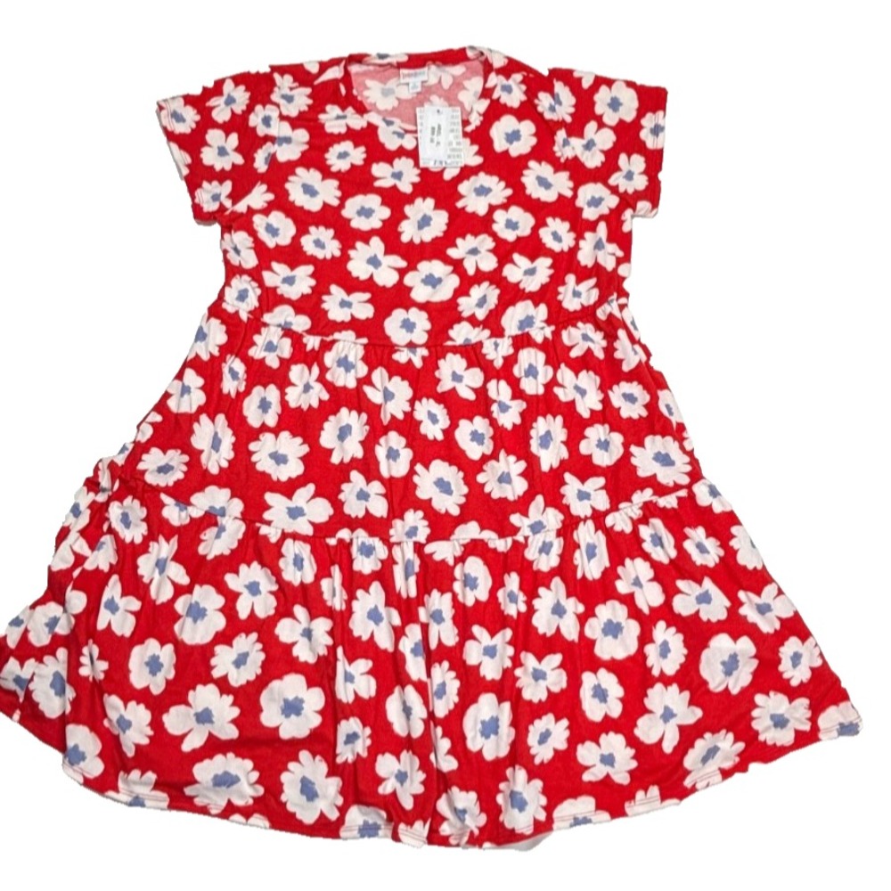 LuLaRoe Womens Dress Size XL Ariel Tiered Red White Light Blue Floral Jersey NWT